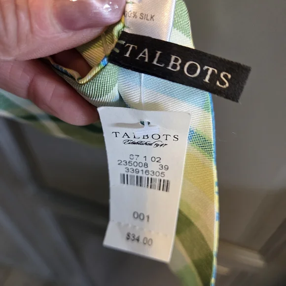 Talbots Blue and Lime Green Paisley Silk Scarf NWT - Picture 2 of 5